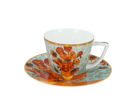 Komplet filiżanka i kubek PREMIUM - Van Gogh, Słoneczniki - Porcelana w kuferku