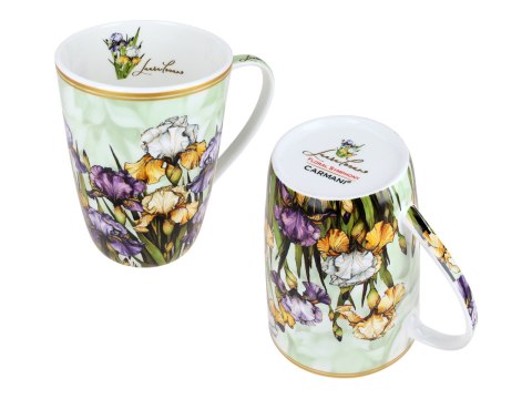 Piękny KUBEK z sitkiem i przykrywką 600 ml - Irysy PORCELANA