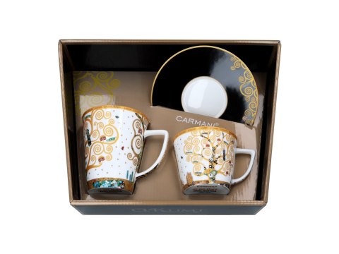 Komplet filiżanka i kubek PREMIUM - Klimt, Drzewo życia - Porcelana w kuferku