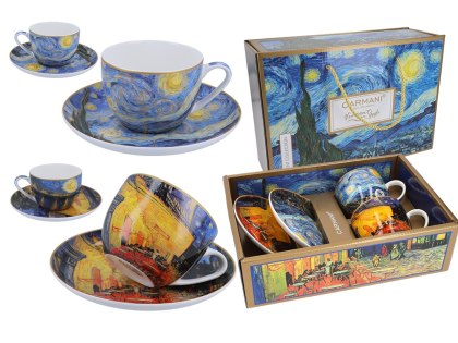 Komplet 2 dużych filiżanek premium - V. van Gogh, Taras kawiarni nocą i Gwiaździsta noc Komplet 2 dużych filiżanek premium