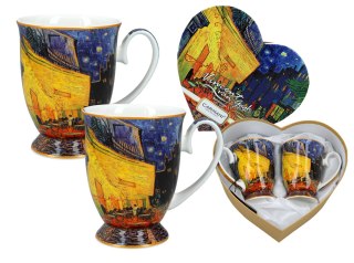Komplet 2 kubków w sercu - Van Gogh, Taras kawiarni nocą PORCELANA