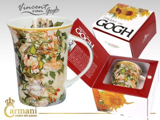 Kubek - Van Gogh, Wazon z różami- Porcelana w eleganckim pudełku